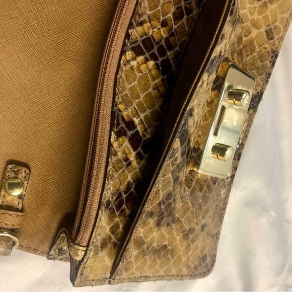 Like New Michael Kors Sloan Gold Embellished Snakeskin Design Clutch/Crossbody - Picture 7 of 14